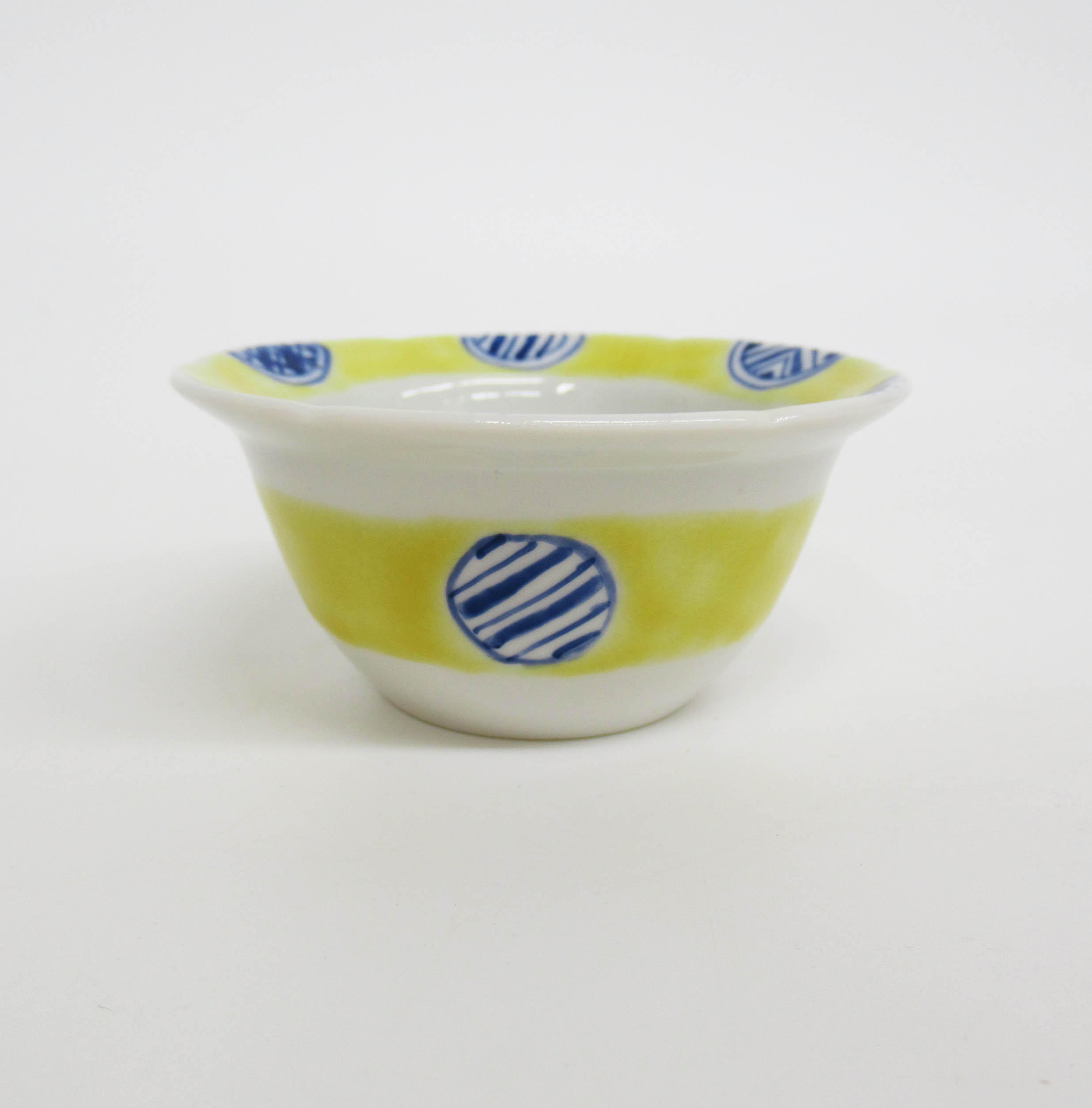 安東眉石窯　豆鉢　黄釉丸紋